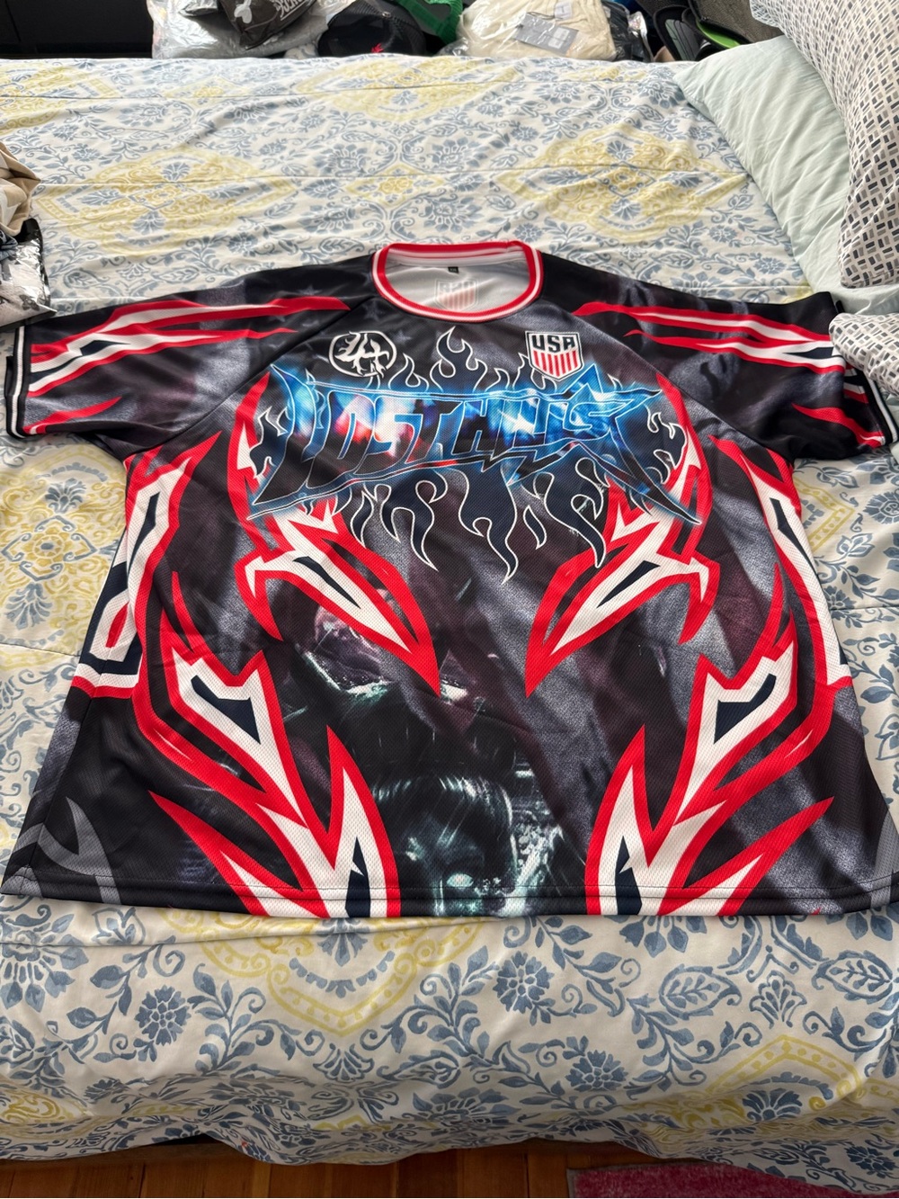 Lost Hills Men's Black and Red USA Graphic Performance Jersey